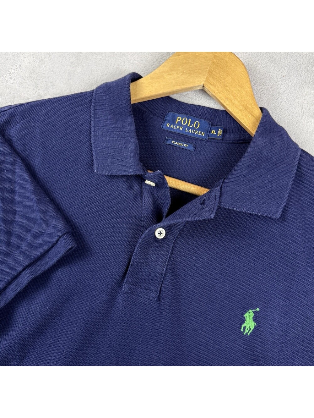 Polo Ralph Lauren Classic Fit Navy Blue Polo Shirt Women XL Green Pony Logo Prep